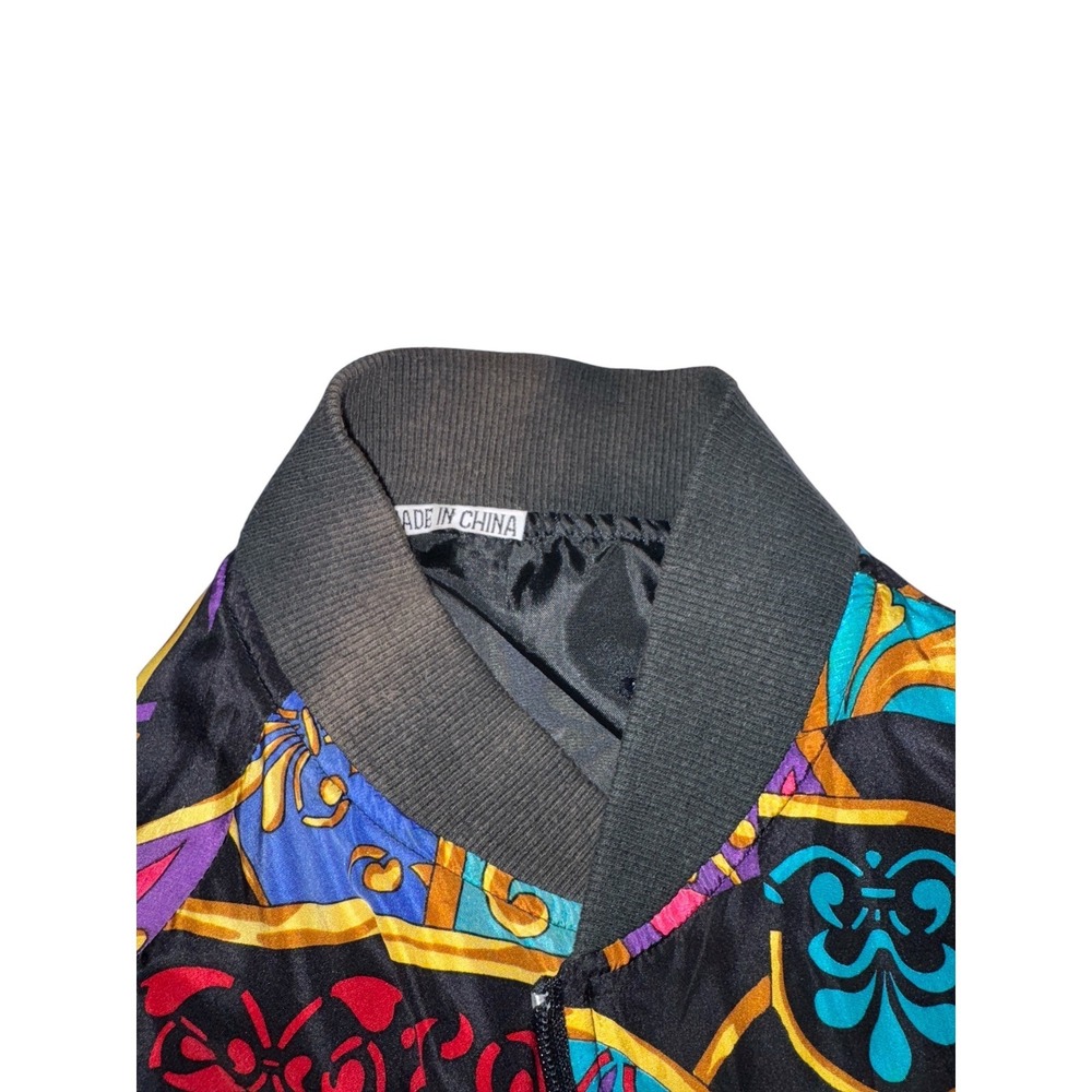 Vintage 80s Silk Satin Bomber Jacket | Abstract Baroque Print | OSFM - Picture 11 of 12
